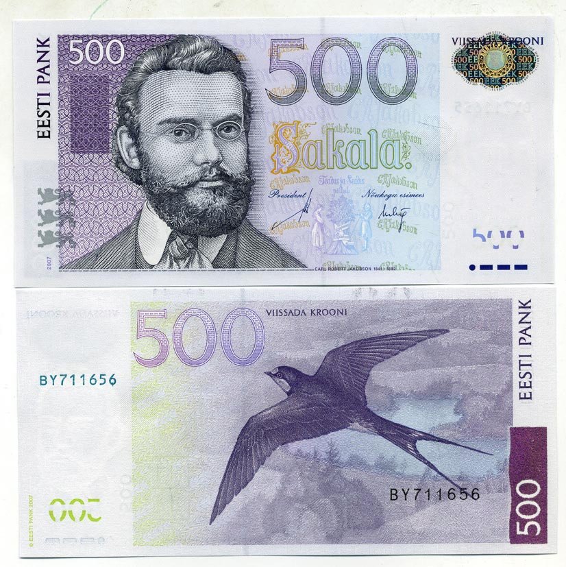 Эстония 500 крон 2007 Pick 89, Сергеев 27 бумага UNC (пресс) 000-00-00