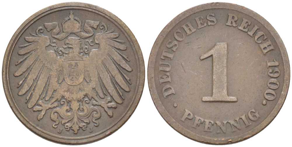 ГЕРМАНИЯ 1 ПФЕННИГ 1900 J KM 10, J. 10 медь 112-1113