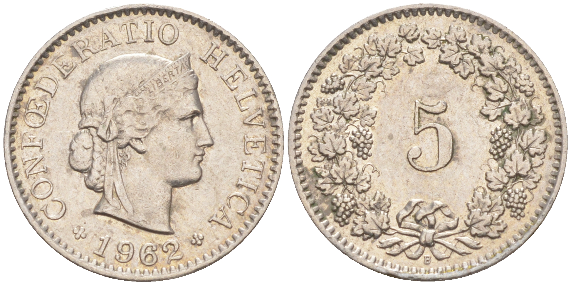 Швейцария 5 раппенов 1962 В KM 26 медно-никель 4547-726