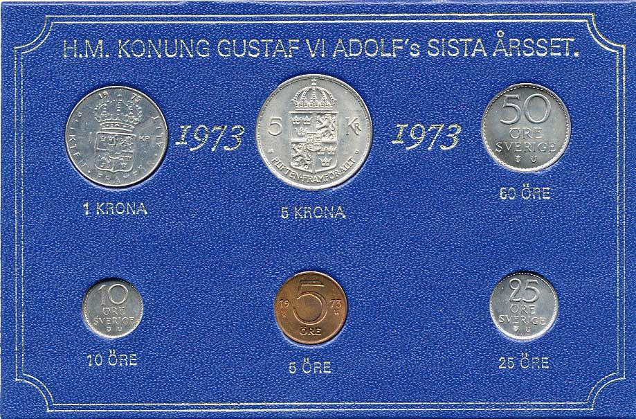Швеция набор монетного двора из 6 монет 1973 в картоне, Густав VI Адольф (1950-1973) KM MS1 UNC 7-5-7-207