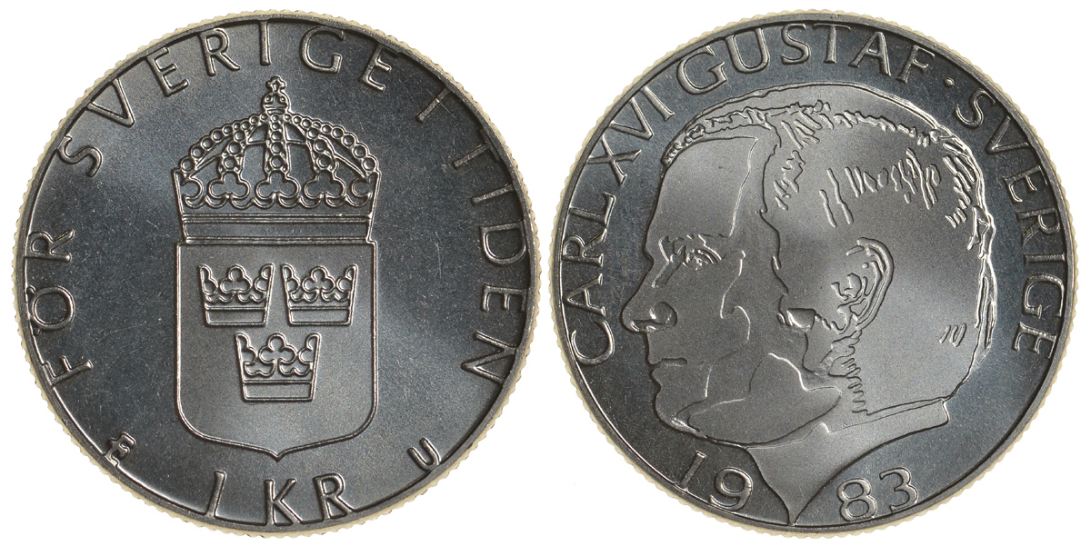 Швеция 1 крона 1983 Карл XVI Густав (1973- ) KM 852a медно-никель UNC 4179-1223