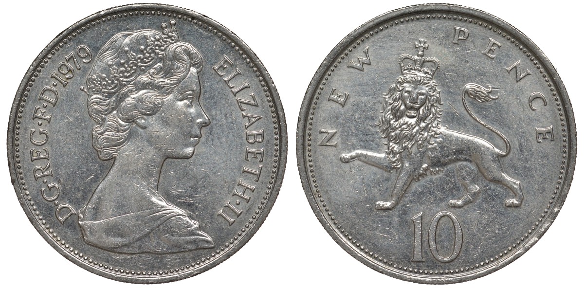 Великобритания 10 пенсов 1979 Елизавета II (1952-2022) KM 912, Spink 4231 (F1) медно-никель 4123-833