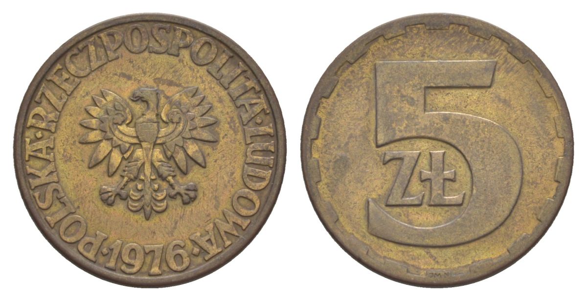 Польша 5 злотых 1976 Y 81.1 латунь 4633-122