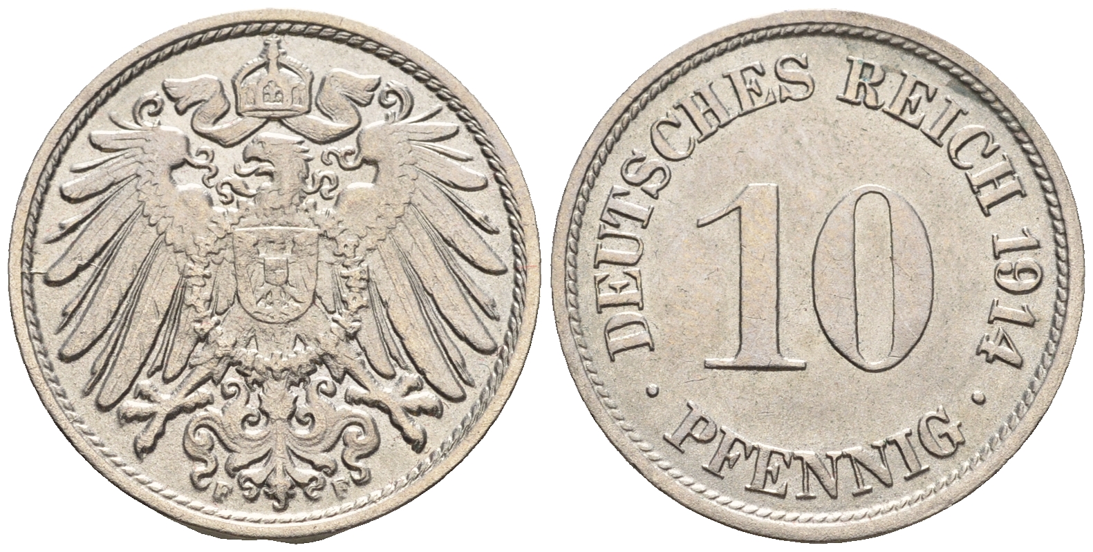 Германия 10 пфеннигов 1914 F KM 12, J. 13 медно-никель 85-212
