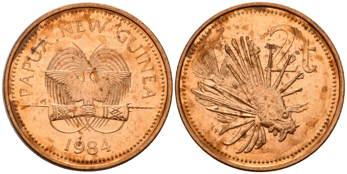 Папуа-Новая Гвинея 2 тойя 1984 Елизавета II (1953-) KM 2 бронза 4571-256