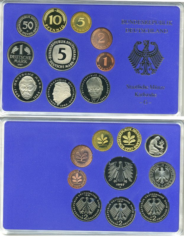ФРГ государственный набор из 10 монет 1997 G    PROOF  3-5-3-32