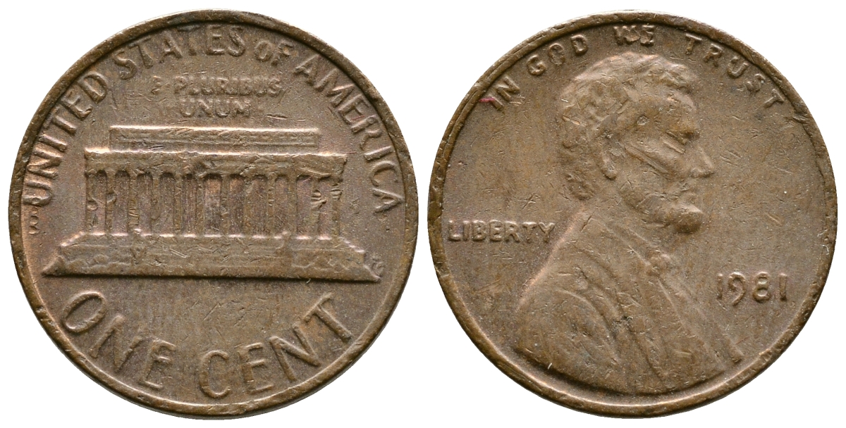 США 1 цент 1981 Линкольн KM 201 медь цинк    4608-359