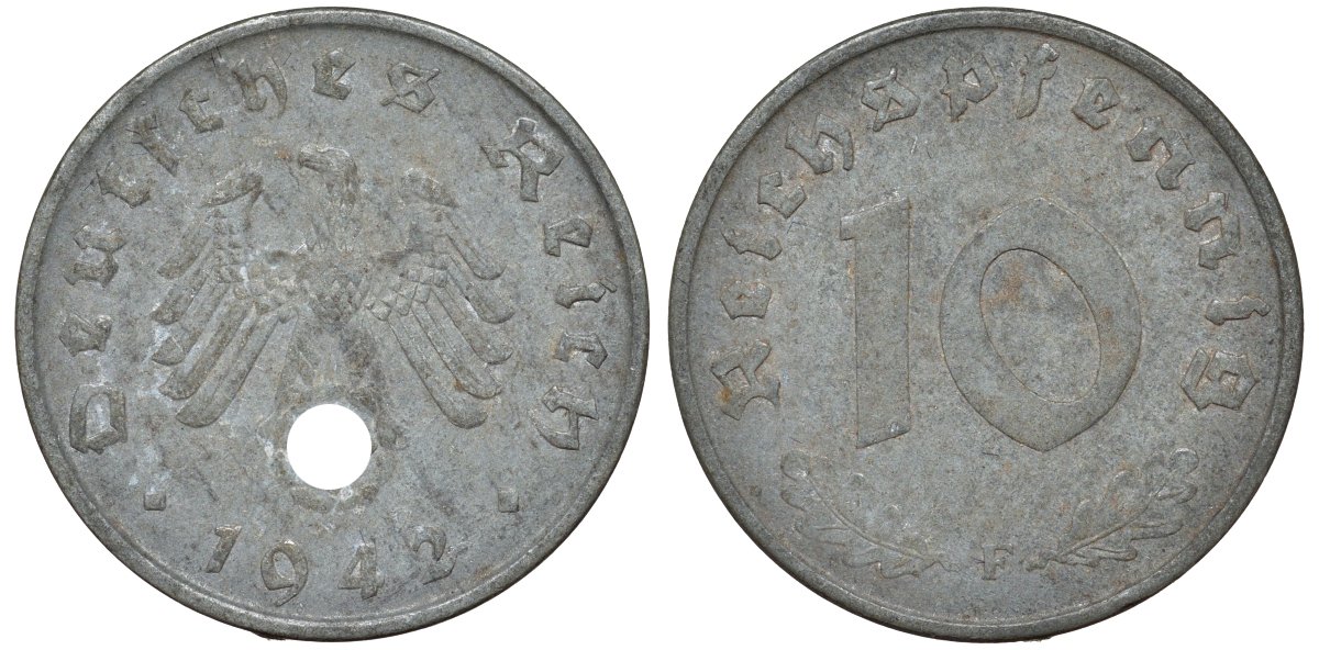 Германия 10 рейхспфеннигов 1942 C KM 101, J. 371 цинк 4132-623