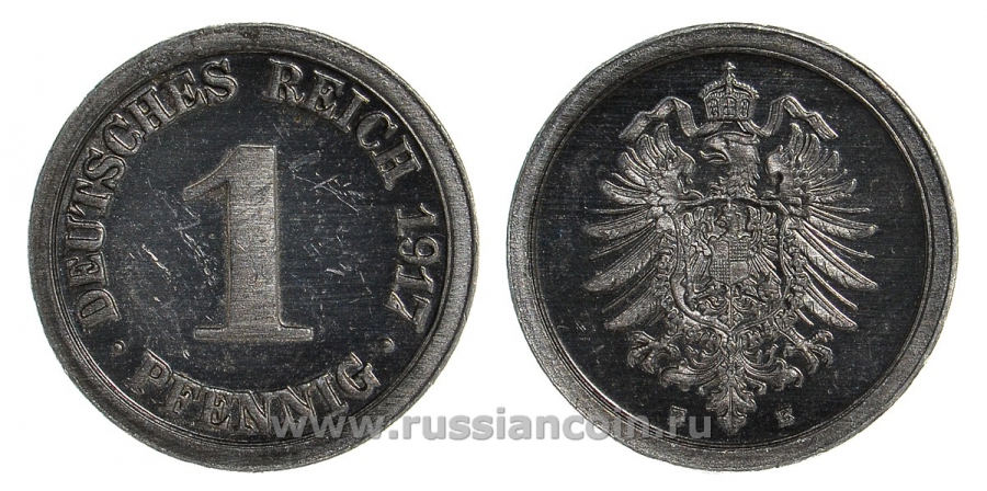 Германия 1 пфенниг 1917 E KM 24, J. 300, Weege 2 алюминий PROOF 00-815-43