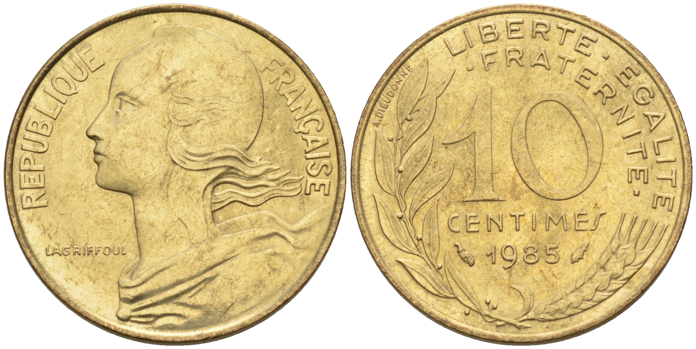 Франция 10 сантимов 1985 тип Марианна KM 929, LE FRANC 144.25 медь алюминий никель    4594-1218