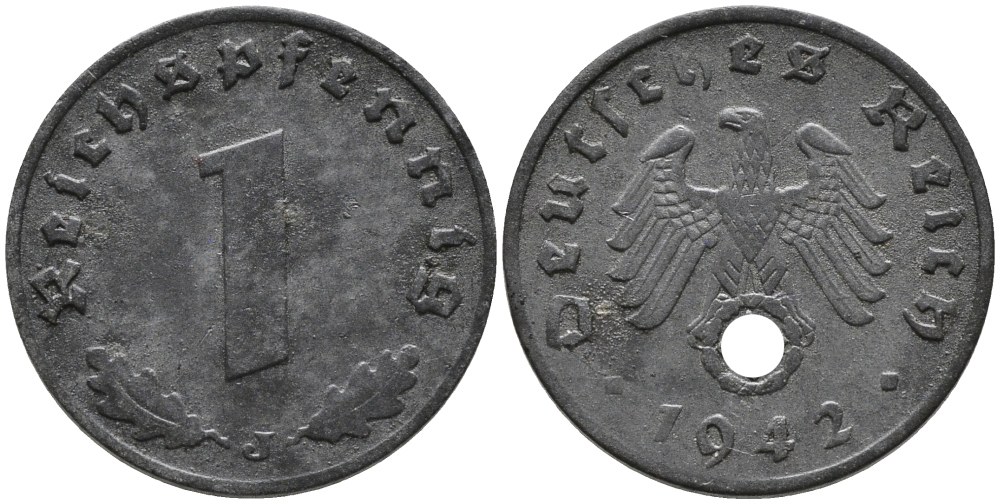 ГЕРМАНИЯ 1 РЕЙХСПФЕННИГ 1942 J KM 97, J.369 цинк 96-749