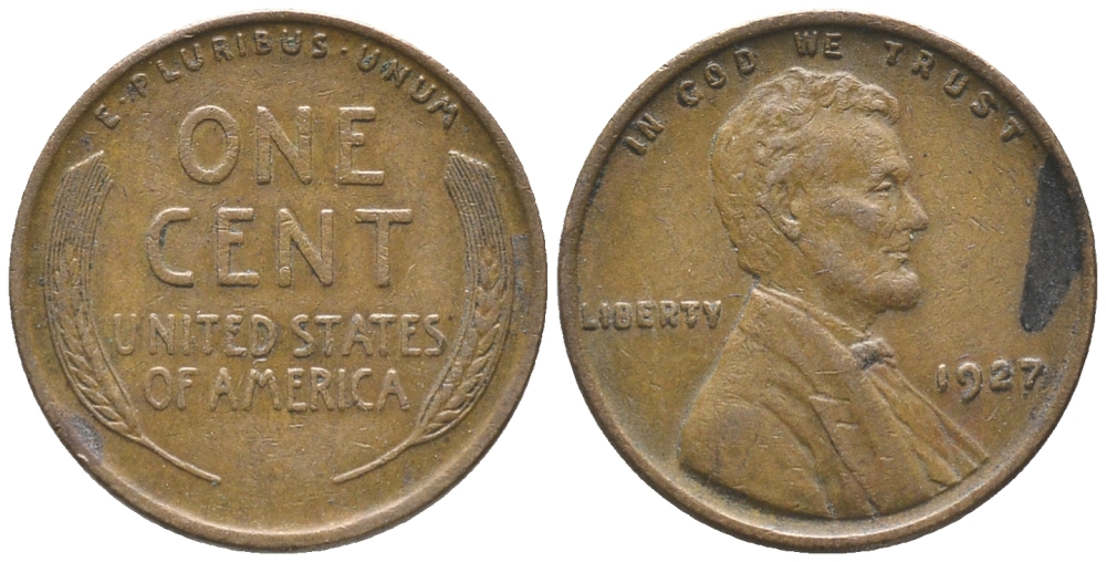 США 1 ЦЕНТ 1927 ЛИНКОЛЬН KM 132 бронза 100-1038