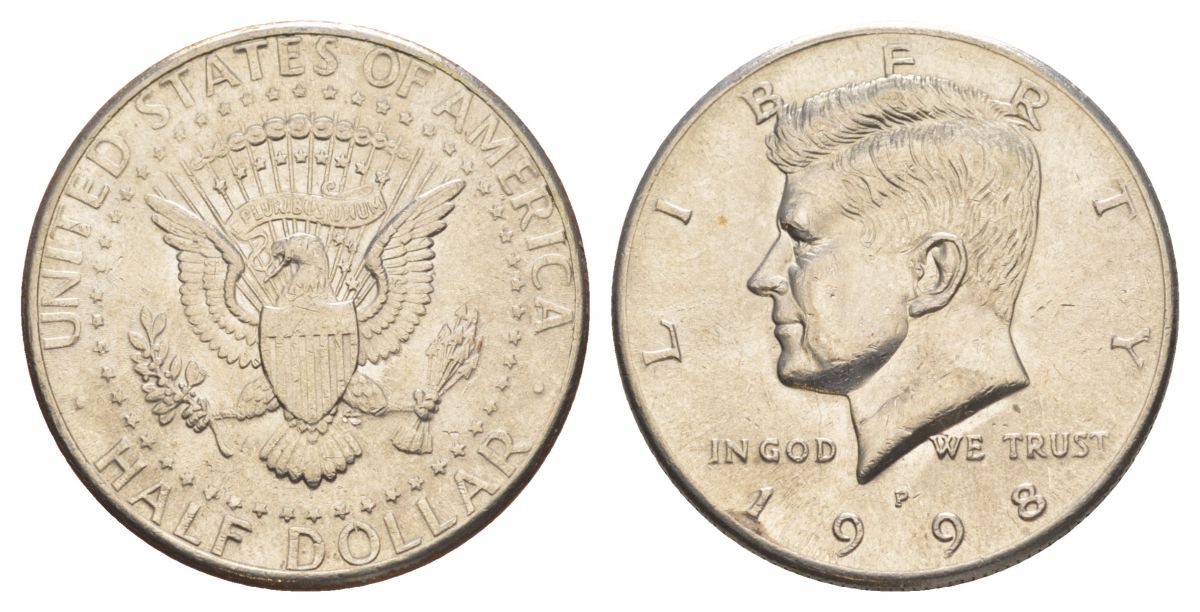 США 1/2 доллара (50 центов) 1998 P, Джон Кеннеди KM A202b медь плакированная медно-никелем aUNC 4517-921