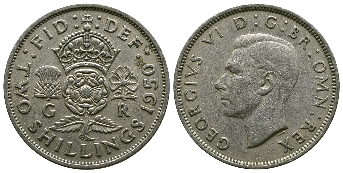Великобритания 2 шиллинга (флорин) 1950 Георг VI (1936-1952) KM 878, Spink 4107 медно-никель 4607-715