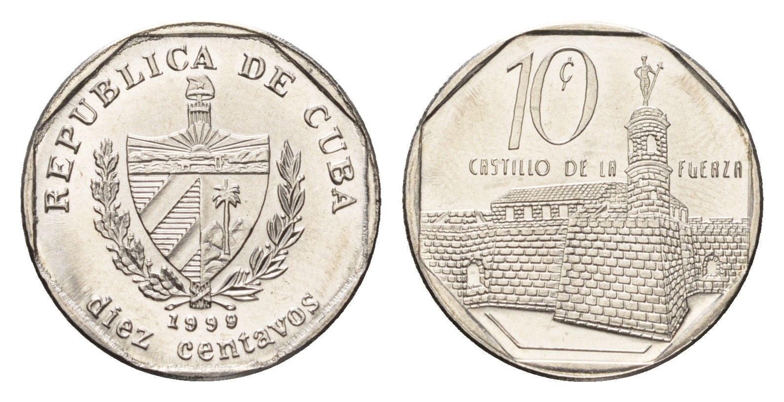 Куба 10 сентаво 1999 форт в Гаване Ла-Фуэрса KM 576.2 сталь плакированная никелем UNC 4696-1165