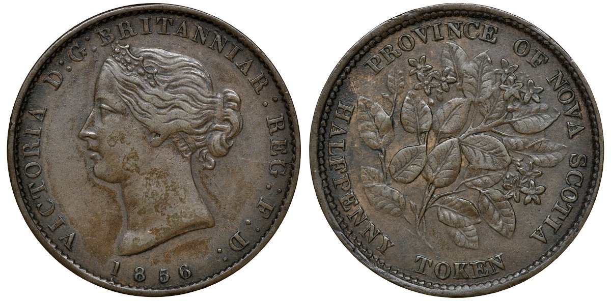 Канада, Новая Шотландия жетон в 1/2 пенни 1856 Король Виктория (1837 - 1901) CCT NS-5, KM 5, Breton 876 медь 4044-731
