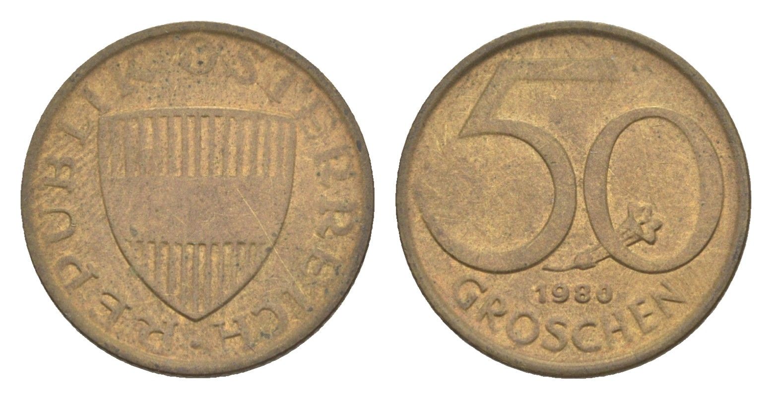 Австрия 50 грошей 1980 KM 2885 алюминиевая бронза 4124-266