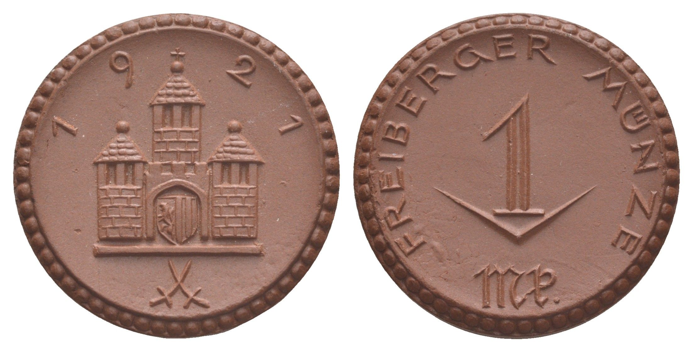 Фрайберг 1 марка 1921 Men05 8084.12, Men18 10080.12, Scheuch 123a фарфор 1094-10-44