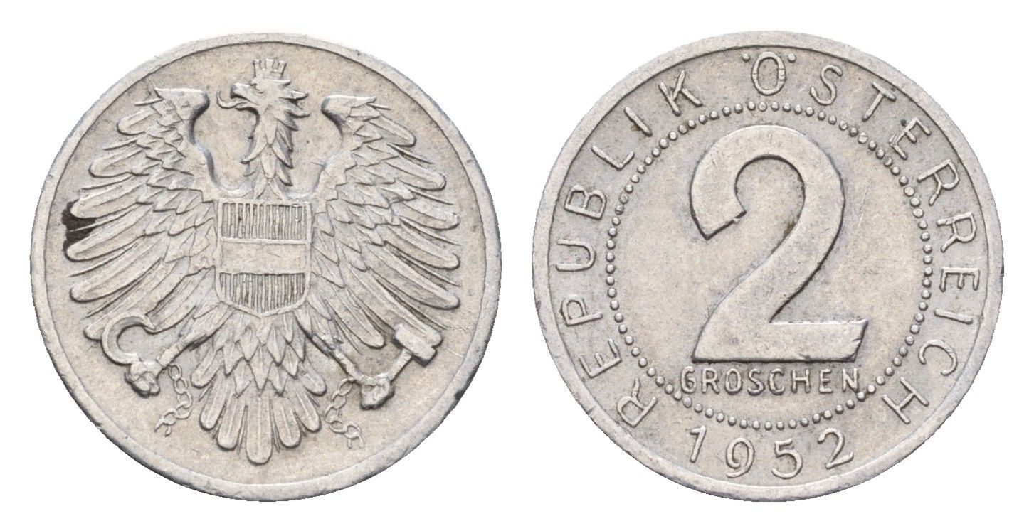Австрия 2 гроша 1952 KM 2876 алюминий 4669-659