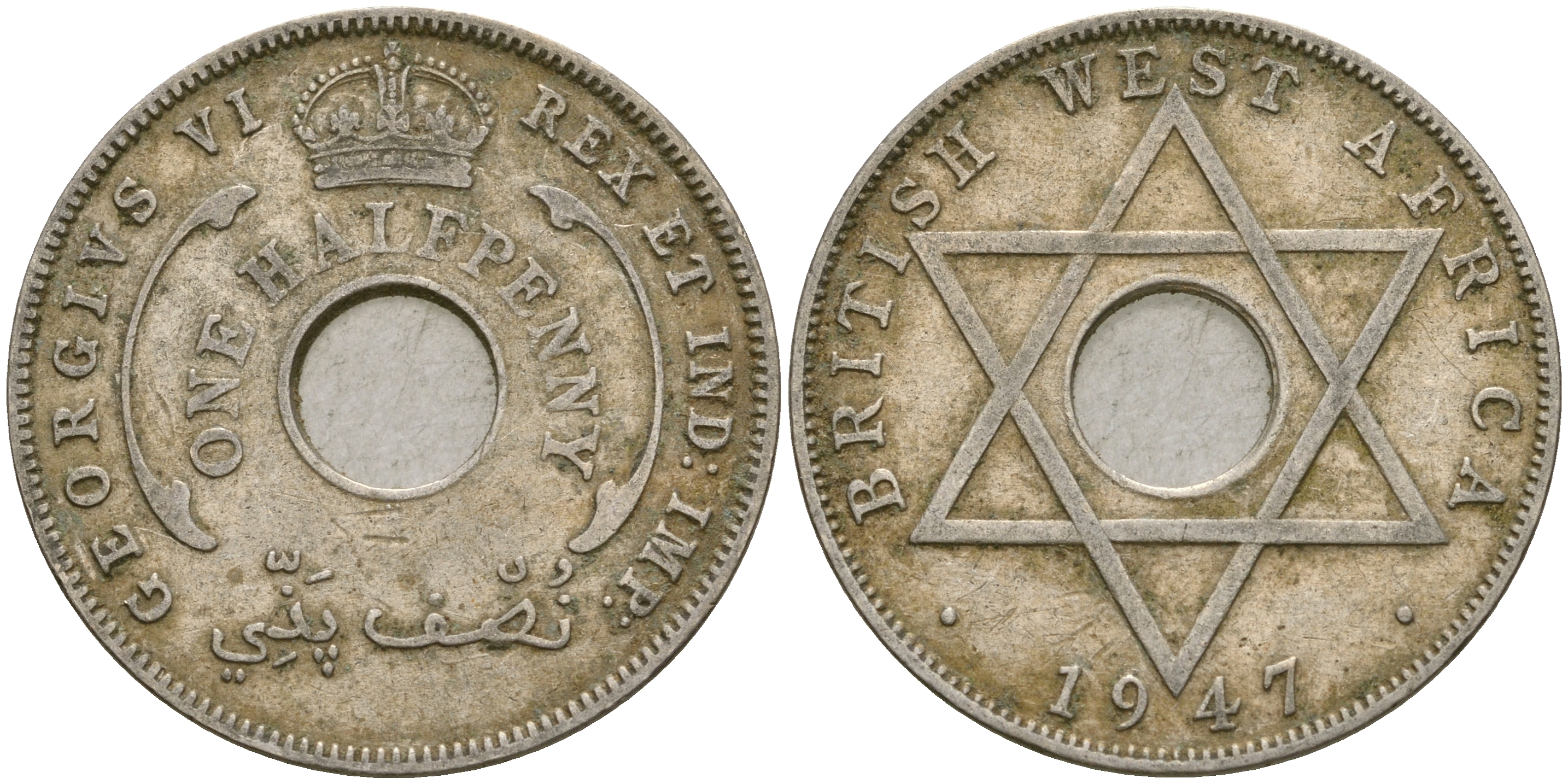 Британская Западная Африка 1/2 пенни 1947 H, Георг VI KM 18 медно-никель 25-1026