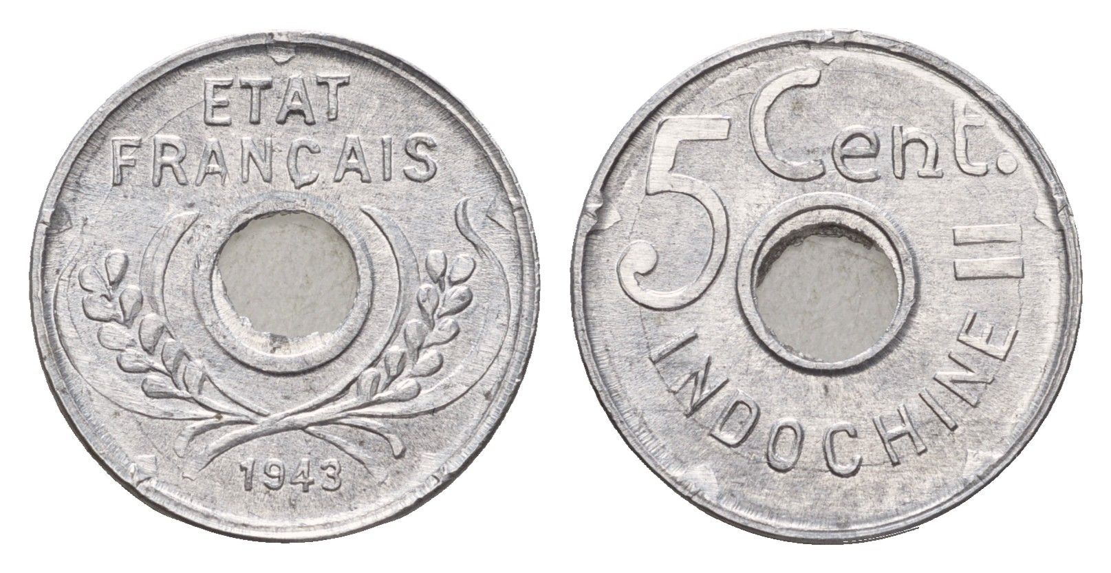 Французский Индокитай 5 сантимов 1943 год-тип KM 27 алюминий UNC 4380-1167