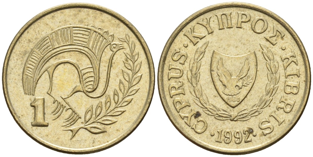 Кипр 1 цент 1992 KM 53.3 никель латунь 4174-1143