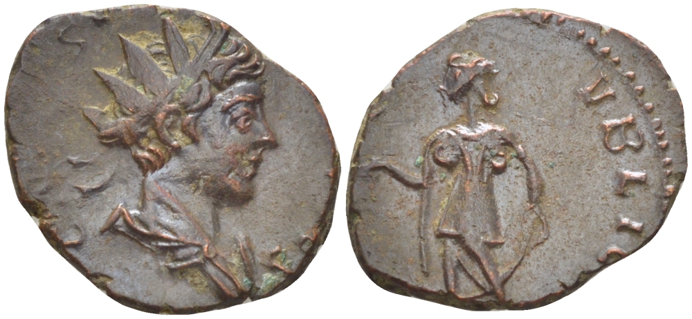 Римская Империя (императоры в Галлии) антониниан 272 - 273 Тетрик II. SPES PVBLICA, Спея, держащая цветок, Августа Треверов, Very fine RIC 272 биллон 1073-14-81