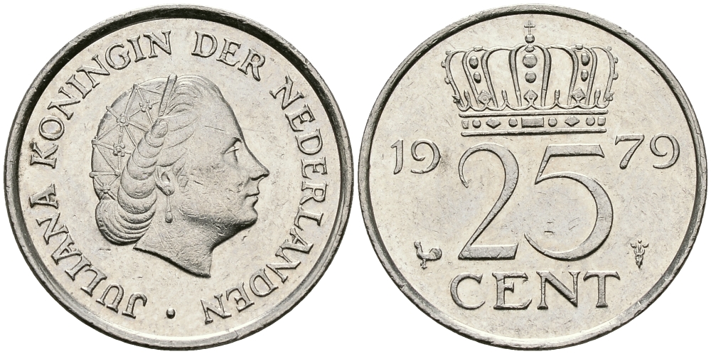 Нидерланды 25 центов 1979 Юлиана (1949-1980) KM 183 никель 96-252