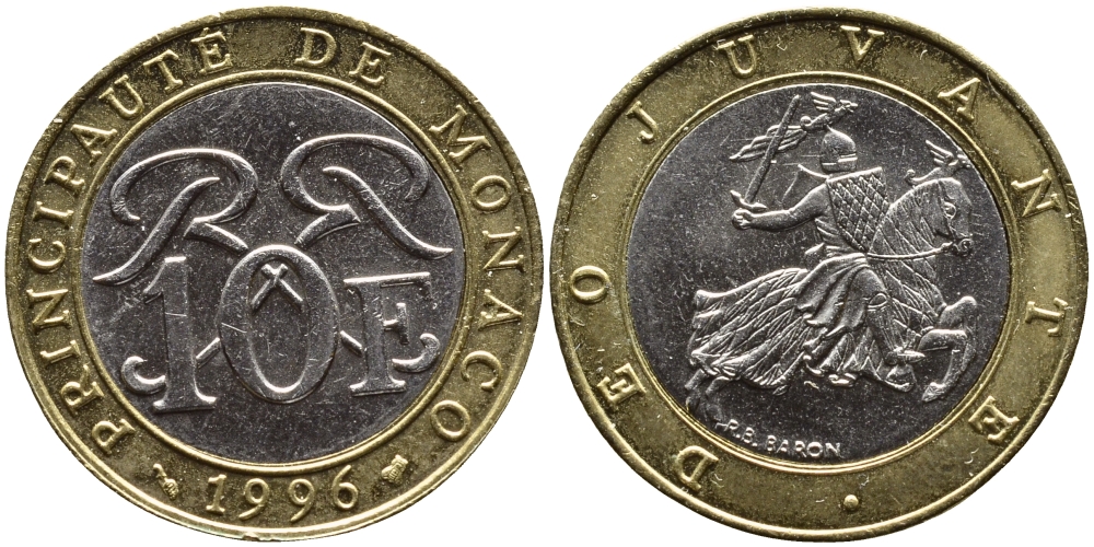 Монако 10 франков 1996 Ренье III (1949-2005) KM 163 биметалл 4364-1315