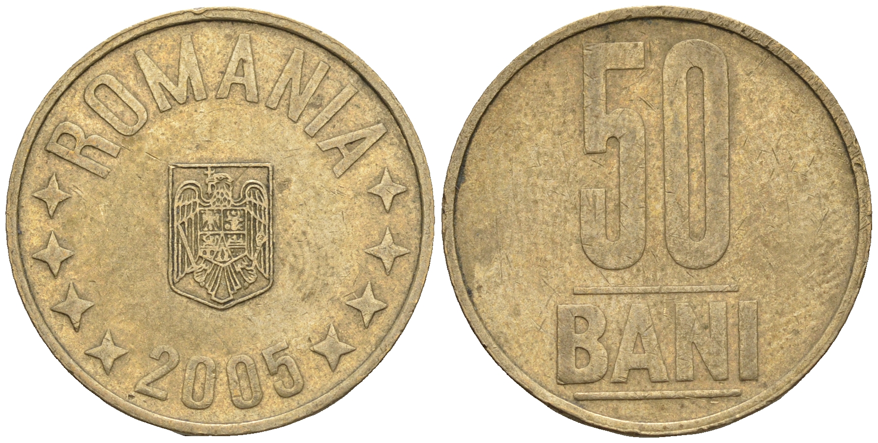 Румыния 50 бани 2005 KM 192 латунь 85-355