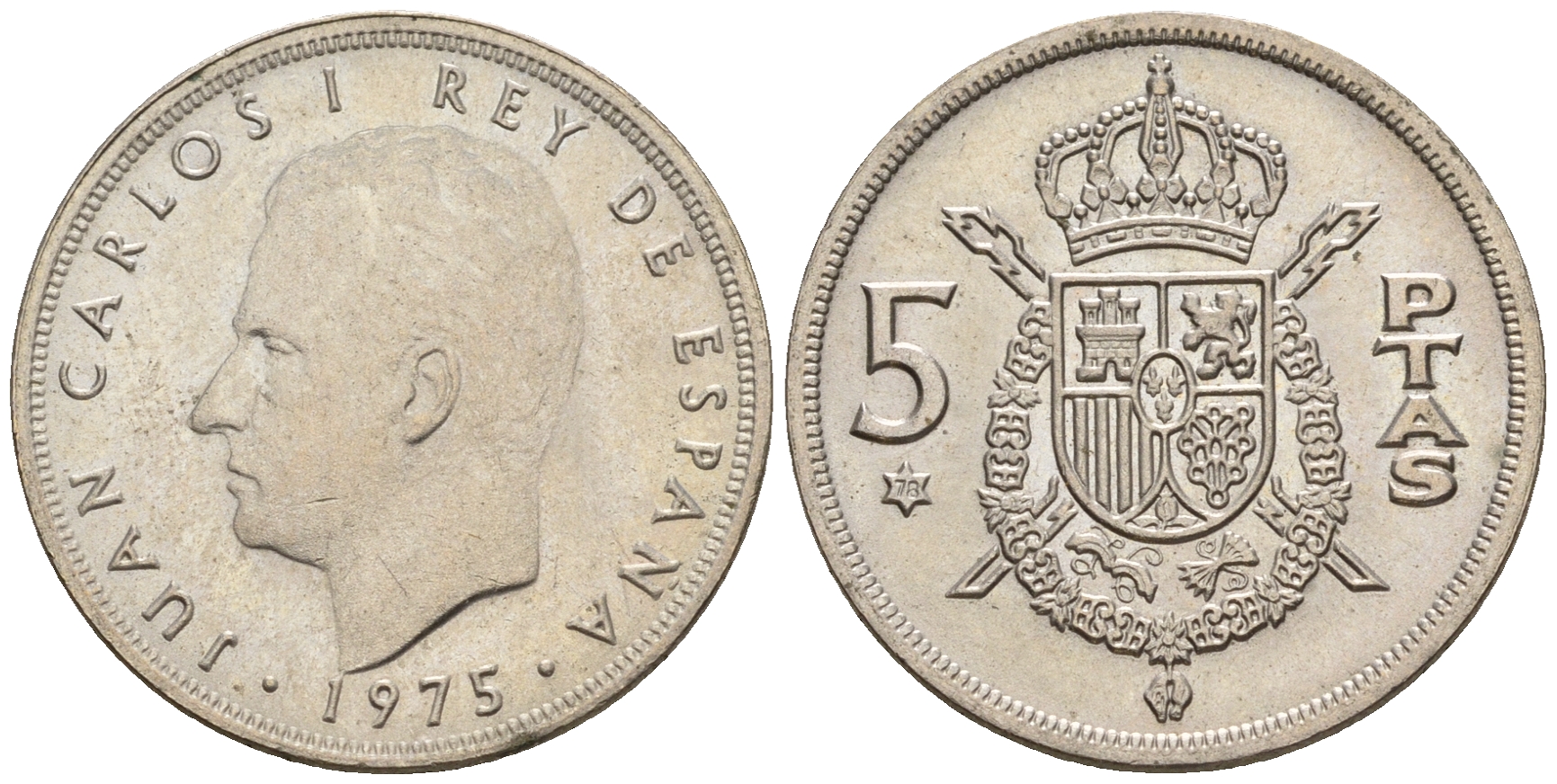 Испания 5 песет 1975 (79) Хуан Карлос I (1975-2014) KM 807 медно-никель 259-347