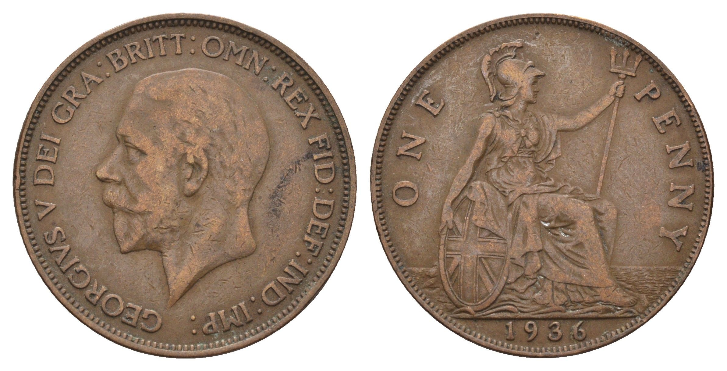 Великобритания 1 пенни 1936 Георг V (1910-1936) KM 838, Spink 4055 бронза 4692-721