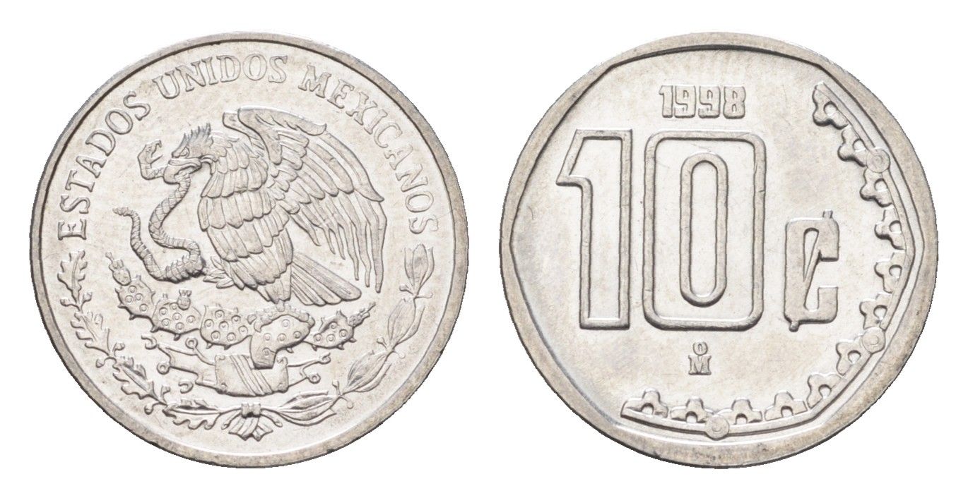 Мексика 10 сентаво 1998 KM 547 нержавеющая сталь UNC 4664-756