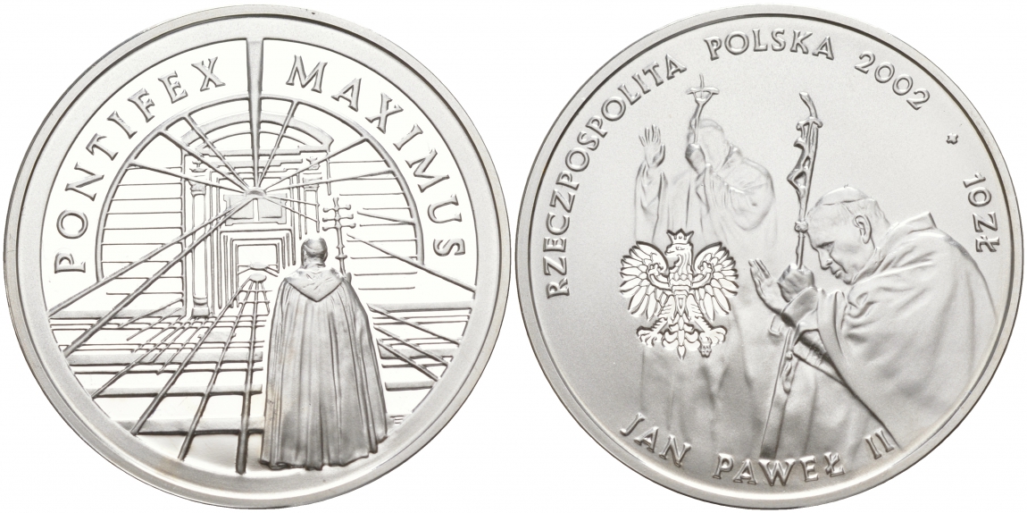 Польша 10 злотых 2002 Иоанн Павел II KM 437 серебро PROOF 1087-8-12