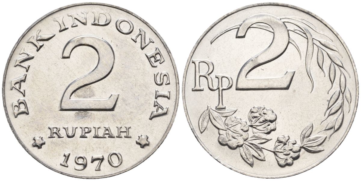 Индонезия 2 рупии 1970  KM 21 алюминий  UNC  4610-425