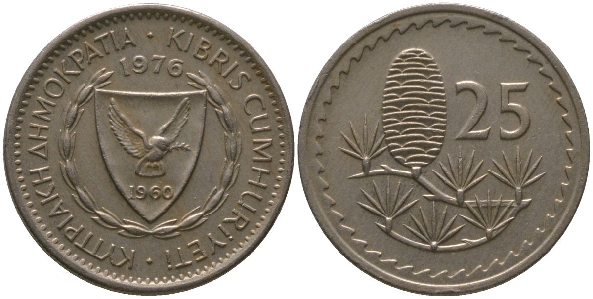 Кипр 25 милей 1976 KM 40 медно-никель 4567-667