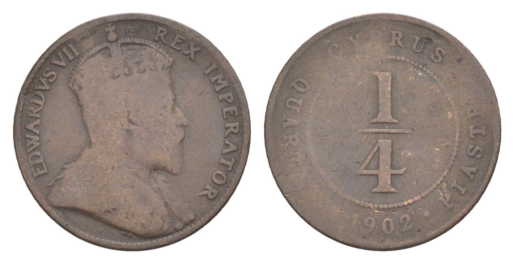 Кипр 1/4 пиастра 1902 Эдуард VII (1901-1910) KM 8 бронза 4127-1112