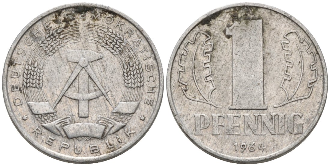ГДР 1 пфенниг 1964 А KM 8.1 алюминий 4564-1015
