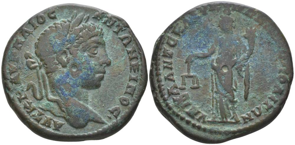Римская Империя, Провинция Нижняя Мезия, Маркианополь АЕ 218 - 222 Элагабал, бюст императора / Дикайосина, богиня Справедливости, 9,50 гр медь 1073-22-32