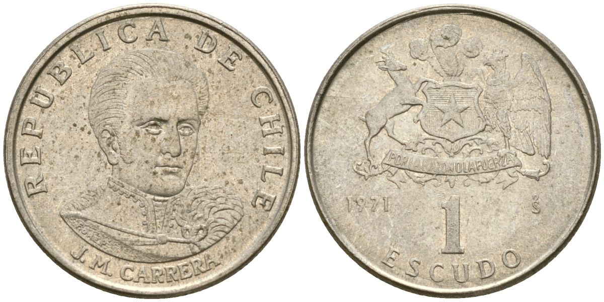 Чили 1 эскудо 1971 Хосе Мигель Каррера KM 197 медно-никель 4174-435