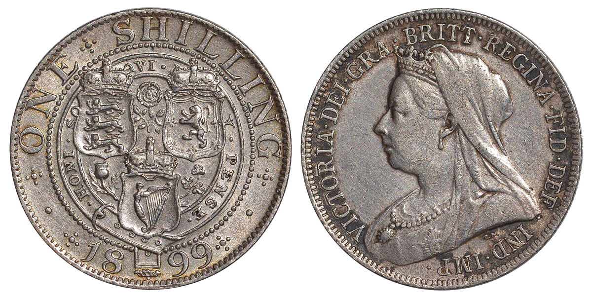 Великобритания 1 шиллинг 1899 Виктория (1837-1901) KM 780, Spink 3940A серебро 413-3914