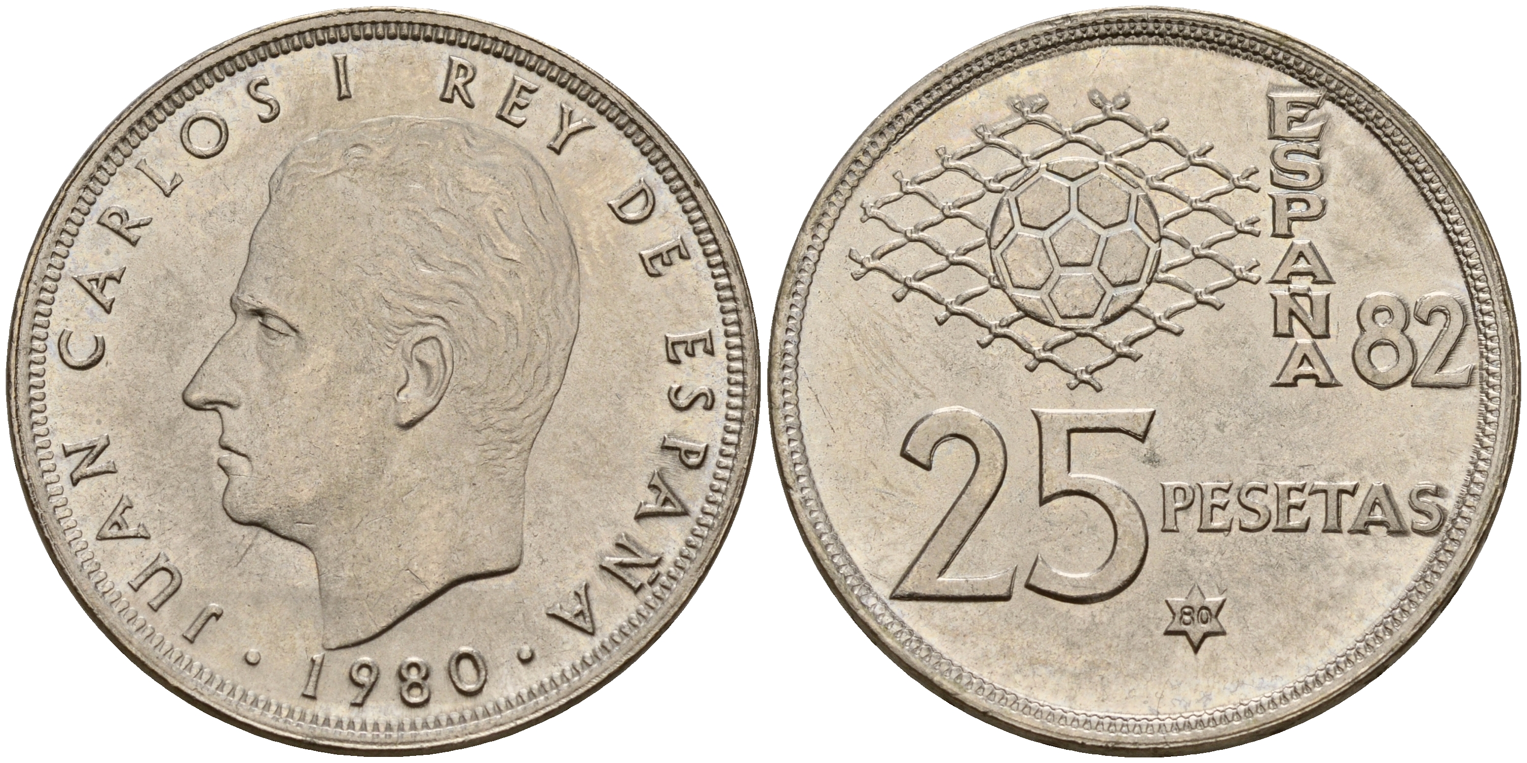 Испания 25 песет 1980 (80), чемпионат мира по футболу, Испания 82 KM 818 медно-никель 4597-144