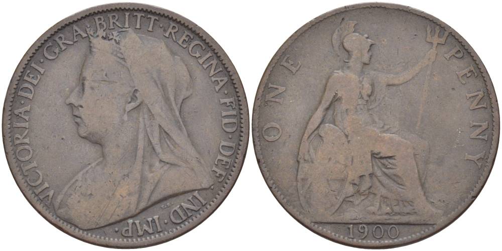 Великобритания 1 пенни 1900 Виктория (1837-1901) KM 790, Spink 3961 бронза 4183-1223