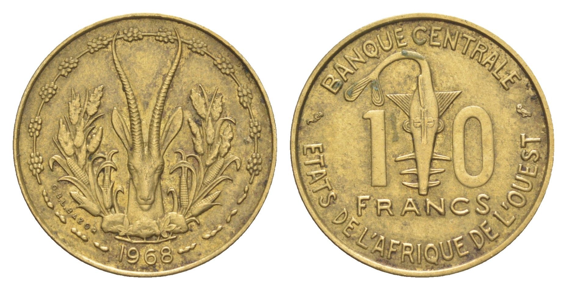 Западная Африка (BCEAO) 10 франков 1968 KM 1a медь алюминий никель 4150-1156