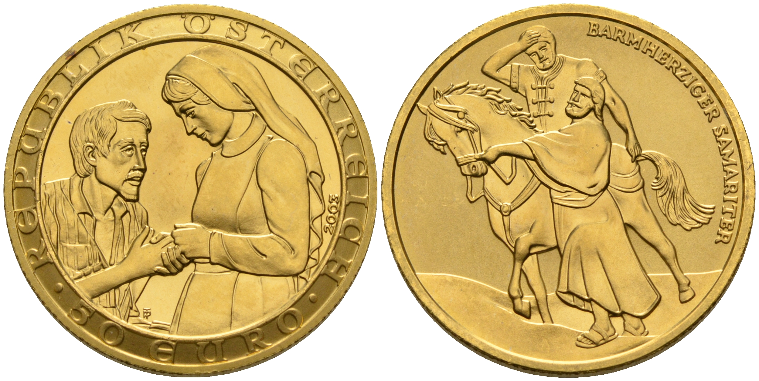 Австрия 50 евро 2003 2000 лет Христианства - благотворительность KM 3102 золото UNC 00-809-76