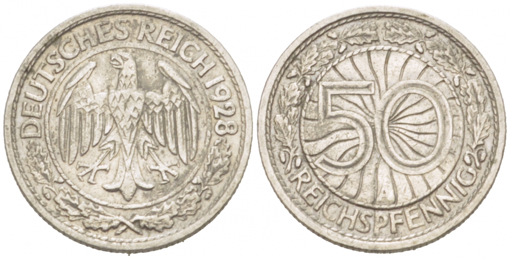 Германия 50 рейхспфеннигов 1928 A KM 49, J.324 никель 3955-417