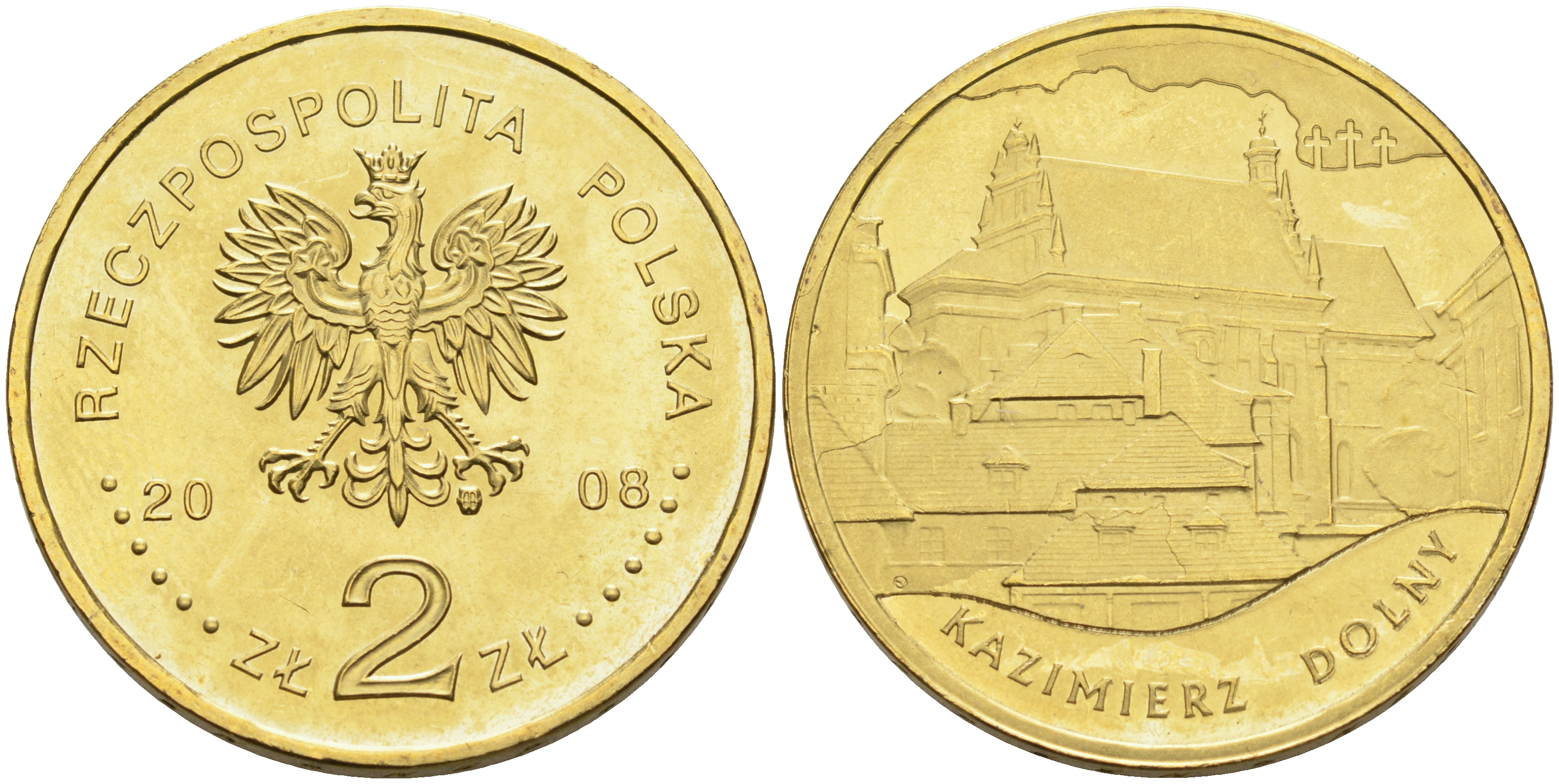 Польша 2 злотых 2008 серия города Польши, Казимеж-Дольны KM 641 латунь 4589-355