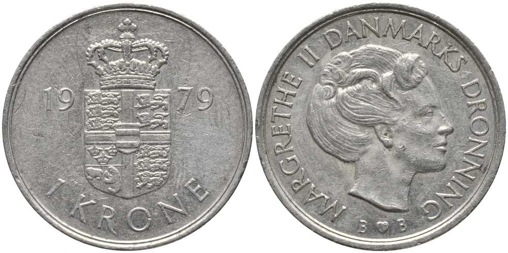 Дания 1 крона 1979 S; B, Маргрете II (1972-) KM 862.1 медно-никель 113-914