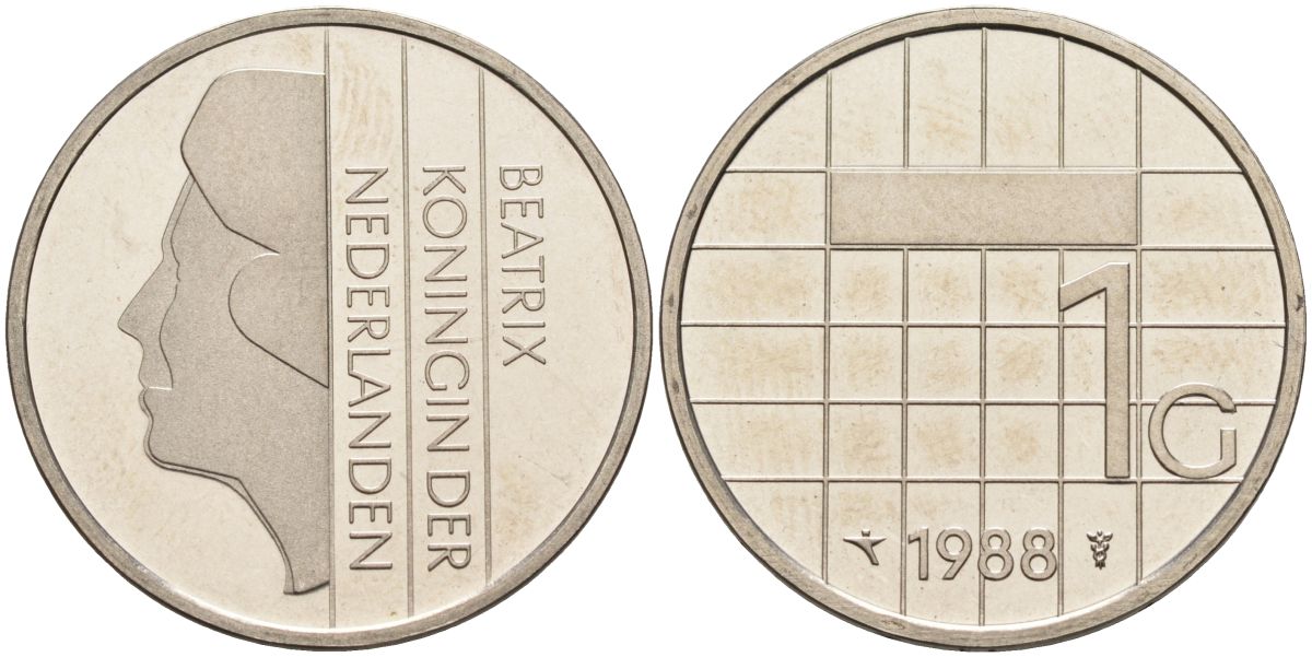 Нидерланды 1 гульден 1988 Беатрикс (1980-2013) KM 205 никель UNC 4116-132
