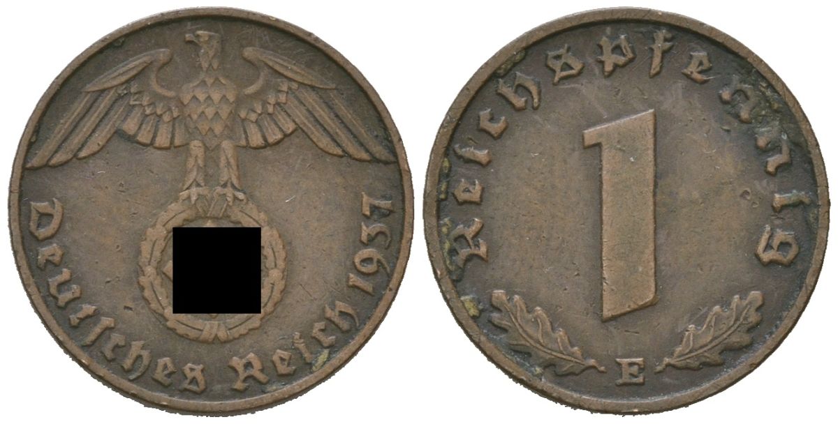Германия 1 рейхспфенниг 1937 E KM 89, J. 361 бронза 4613-117